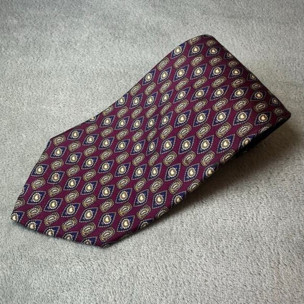Robert Talbott for Nordstrom USA Silk Tie Burgundy Wine Geometric Medallion 3.5"
